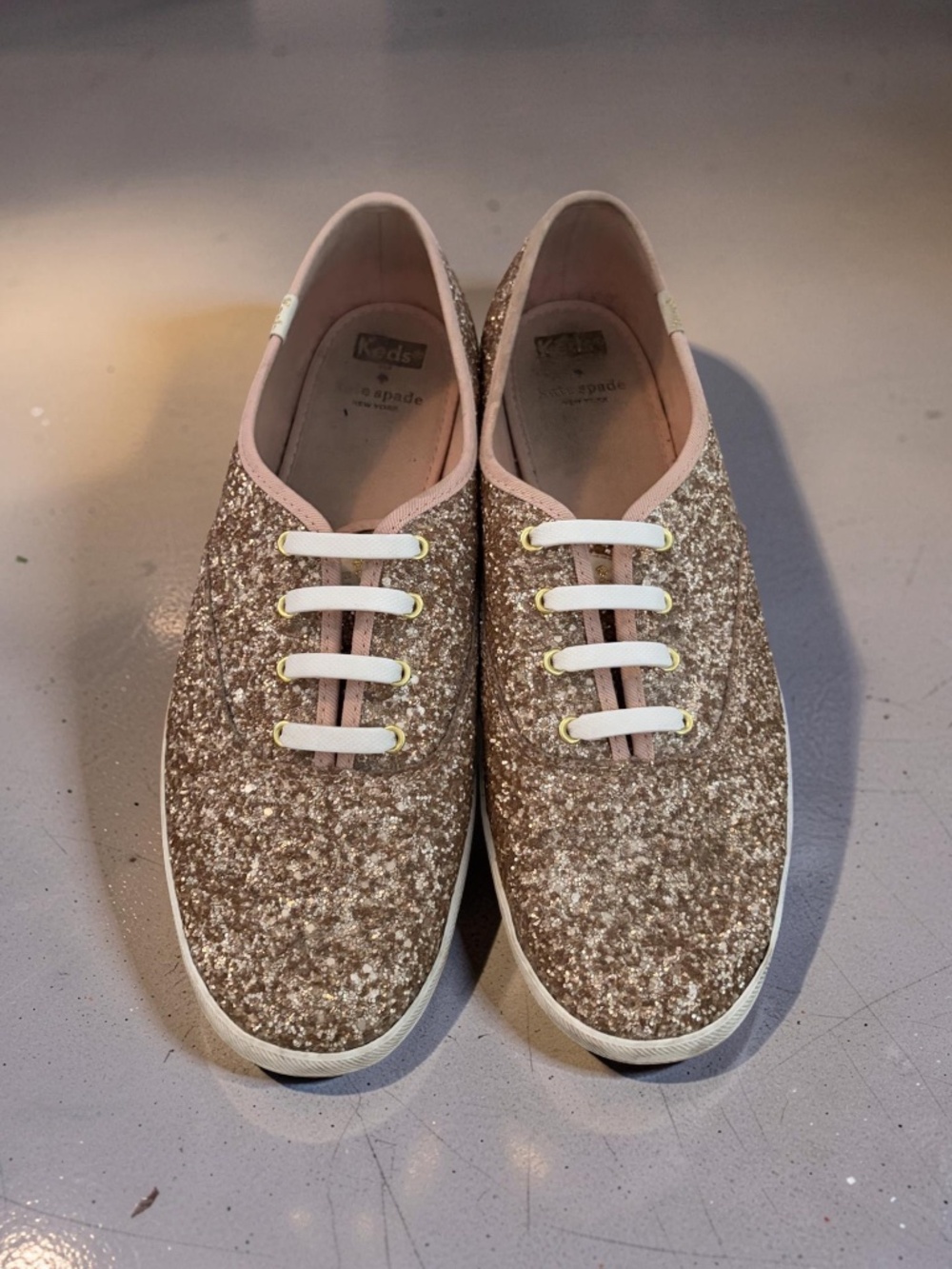 Kate Spade x Keds Rose Pink Glitter and Ribbon Sneakers Size 11